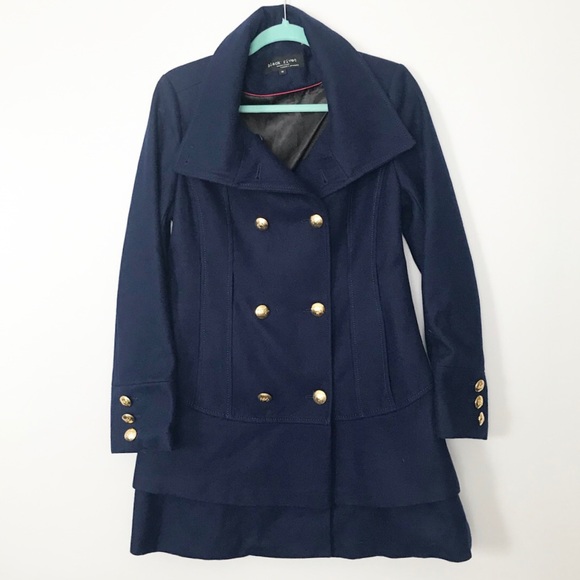 Black Rivet Jackets & Blazers - Black Rivet Navy Blue Ruffled Wool Pea Coat